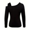 Women's Cut Out Off Shoulder Top - Long Sleeve Plain Tee For Holiday, Spring & Autumn