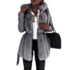 Women New Style Fur Belt Hooded Zipper Jacket