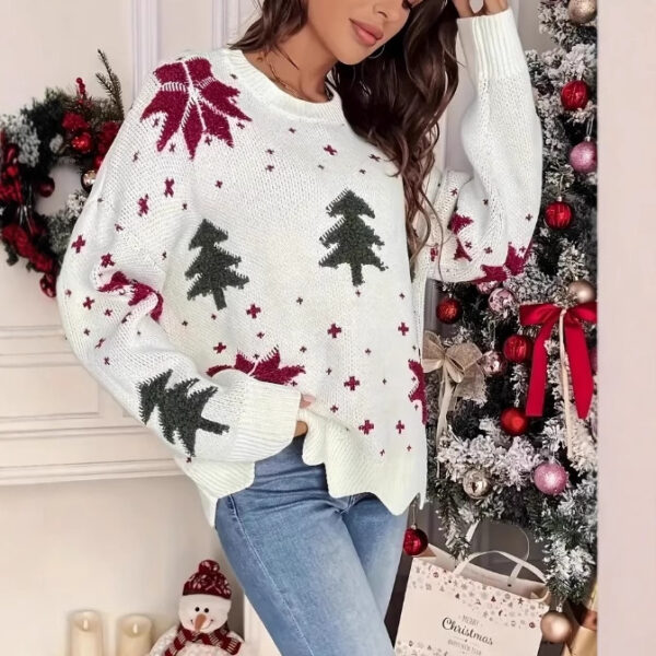 Printed Holiday Loose Casual Knit Sweater For Women
