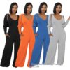 Women's High-stretch Ribbed Long-sleeve Jumpsuit Set