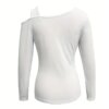 Women's Cut Out Off Shoulder Top - Long Sleeve Plain Tee For Holiday, Spring & Autumn