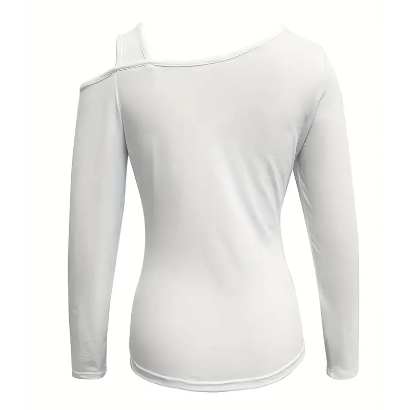 Women's Cut Out Off Shoulder Top - Long Sleeve Plain Tee For Holiday, Spring & Autumn